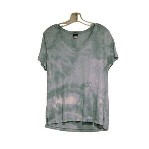 Felina Blue V-neck T-shirt Custom Bleach Dye Size XL